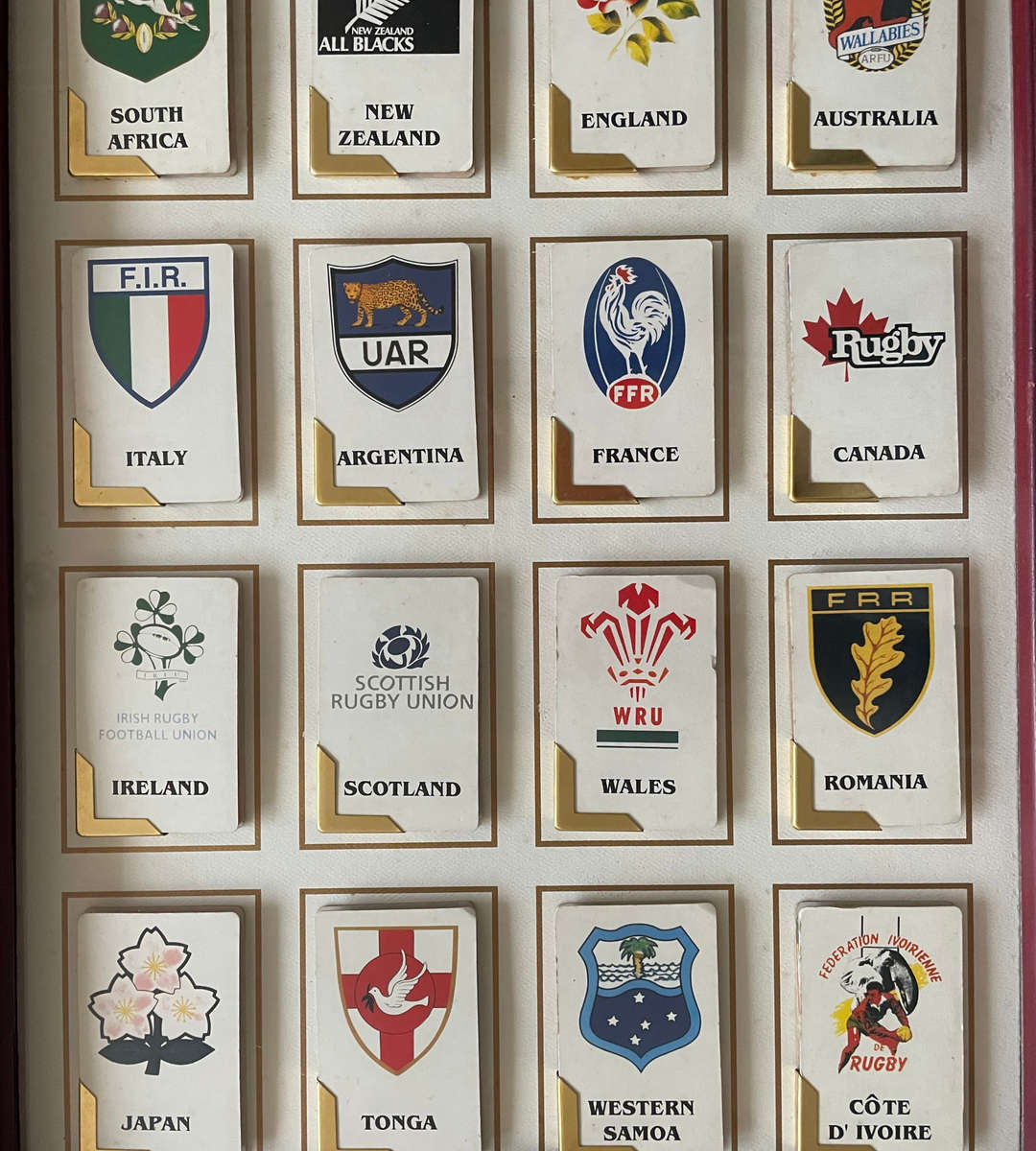 Rugby World Cup 1995 Cabinet Frame with Foldable Booklets & Springbok Teaspoons  Rare Collectible!