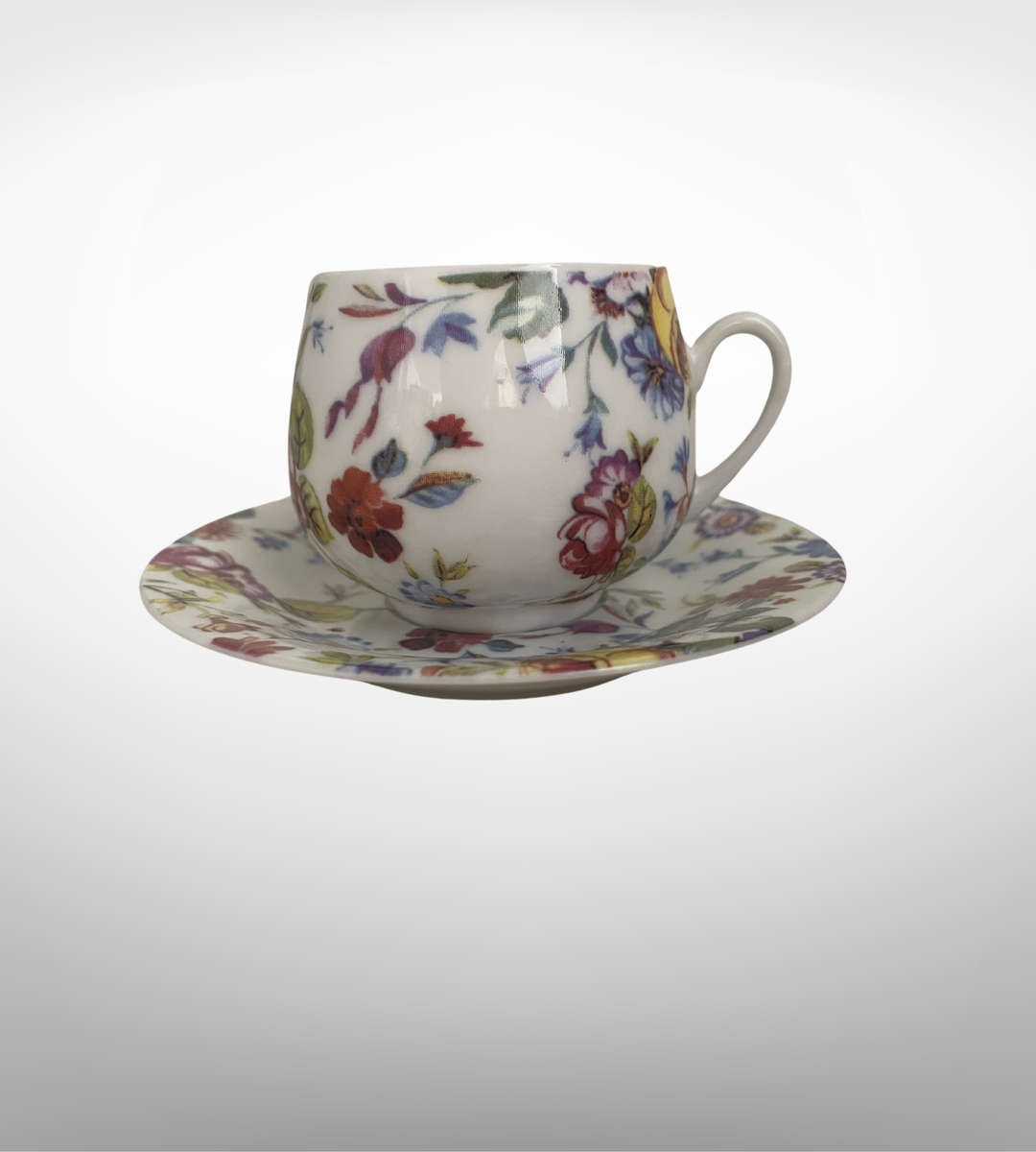 Delicate Multicolor Floral New Bone China Espresso Cup & Saucer Set  12 Piece, Eggshell-Style Thinn
