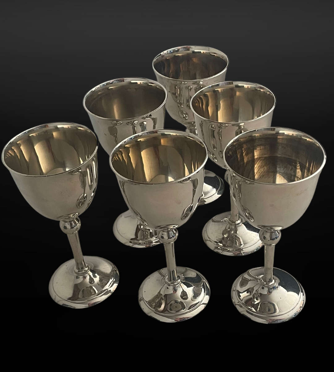 Bargain - Heavy Set of 6 Silver-Plated Stainless Steel Wine Goblets  16cm High
