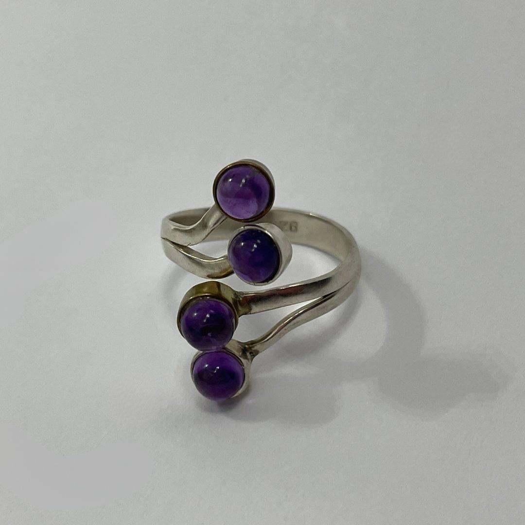 Genuine 925 Sterling Silver Amethyst Color Cabochon Ring Size R-4.1g