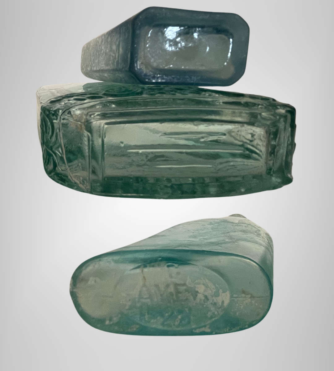 Rare Antique Bottle Collection with Aqua Glass Stoppers & Torpedo Bottle Stand - 12 Unique Bottles