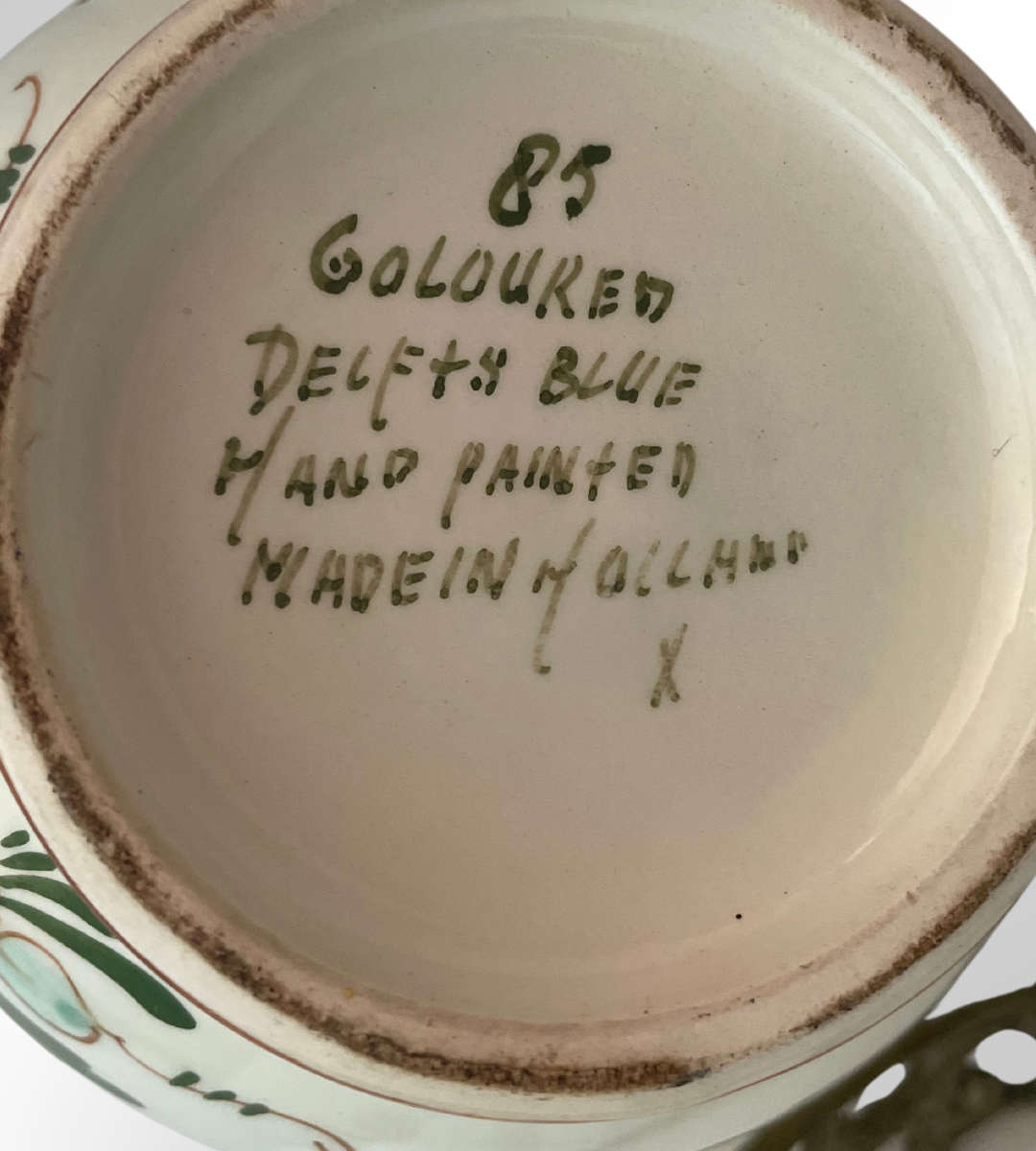 Delft Blue Hand-Painted Faience Polychrome Jug & Plate 2 piece Set  Signed, Made in Holland