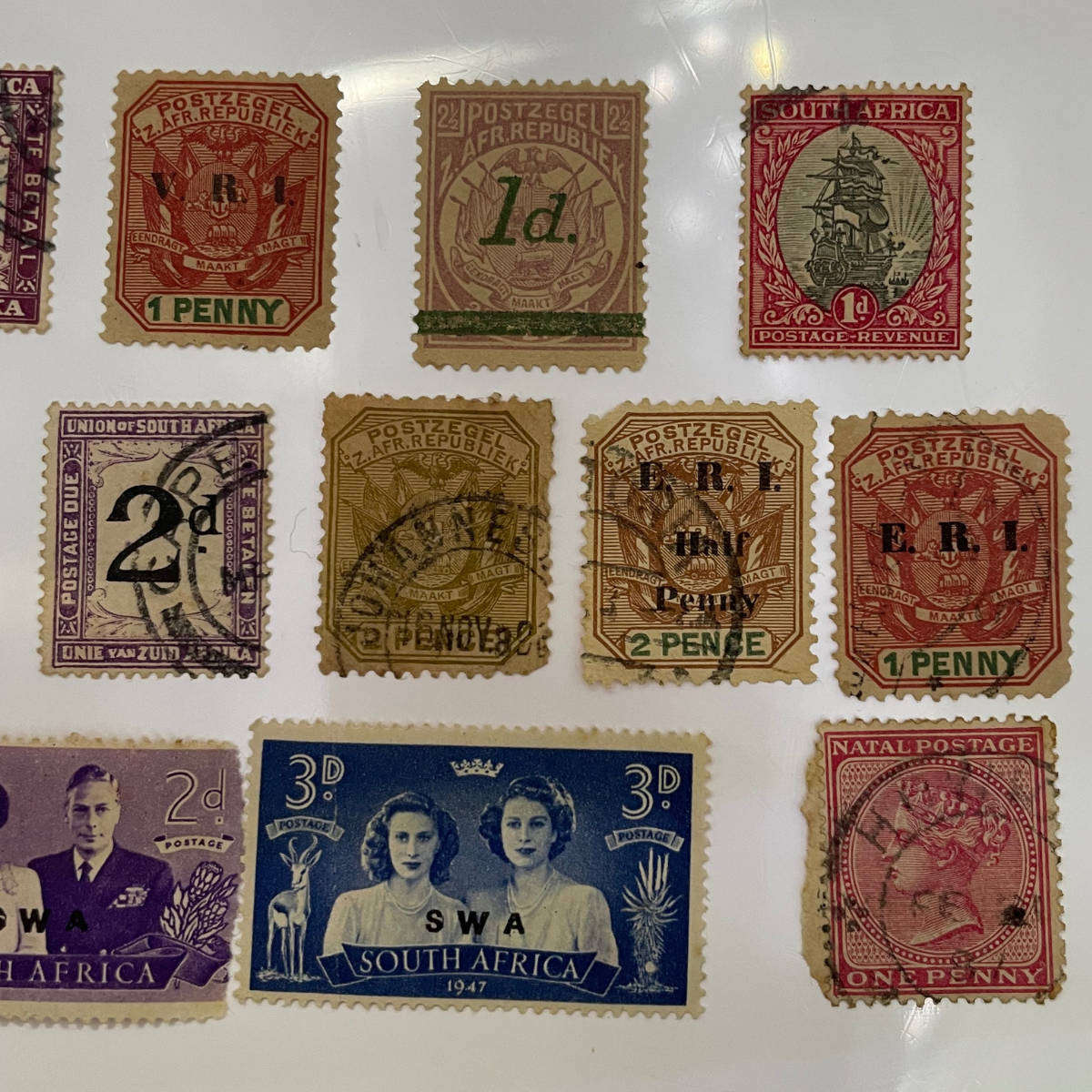 Lot of 14 Old South African & ZAR Stamps  SWA Overprints, Natal, ZAR Revenues, Postage Due
