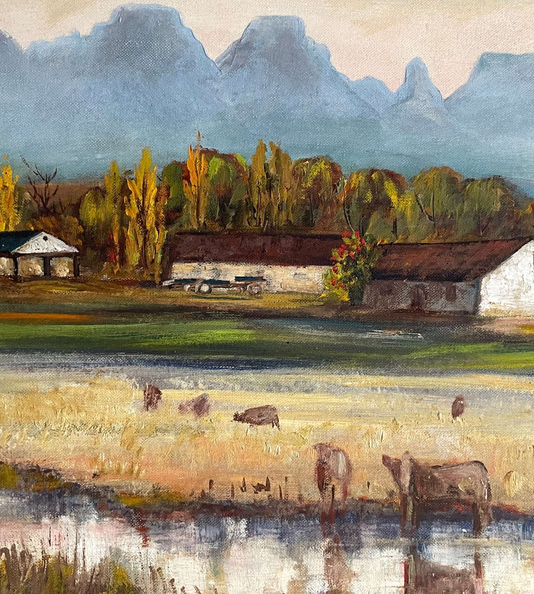 Vintage Oil Painting by S.E. Hanaffey  South African Farm Scene  60x45.5cm  Rustic Double Frame