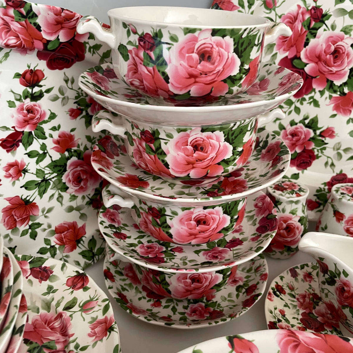 Victorian Rose by William James Fine Stoneware  8 Place Setting  53-Piece Dinner & Serving Set