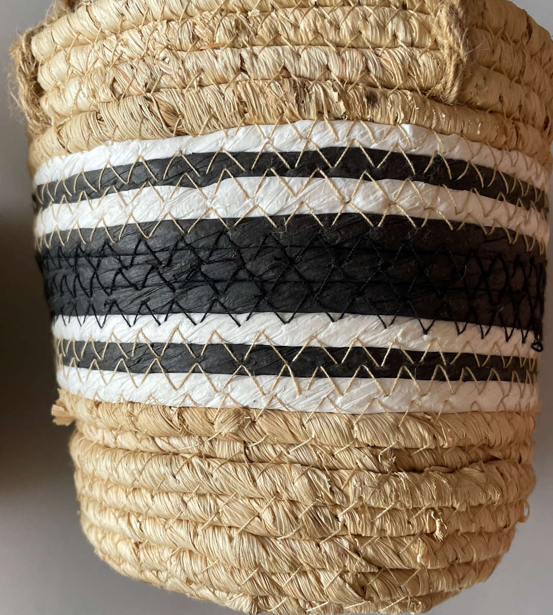 Rachel Hanging Basket Set - 9 Piece Hanging Planters (3 Sets of 3) - Natural with Black Accents