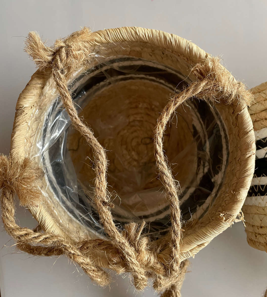 Rachel Hanging Basket Set - 9 Piece Hanging Planters (3 Sets of 3) - Natural with Black Accents