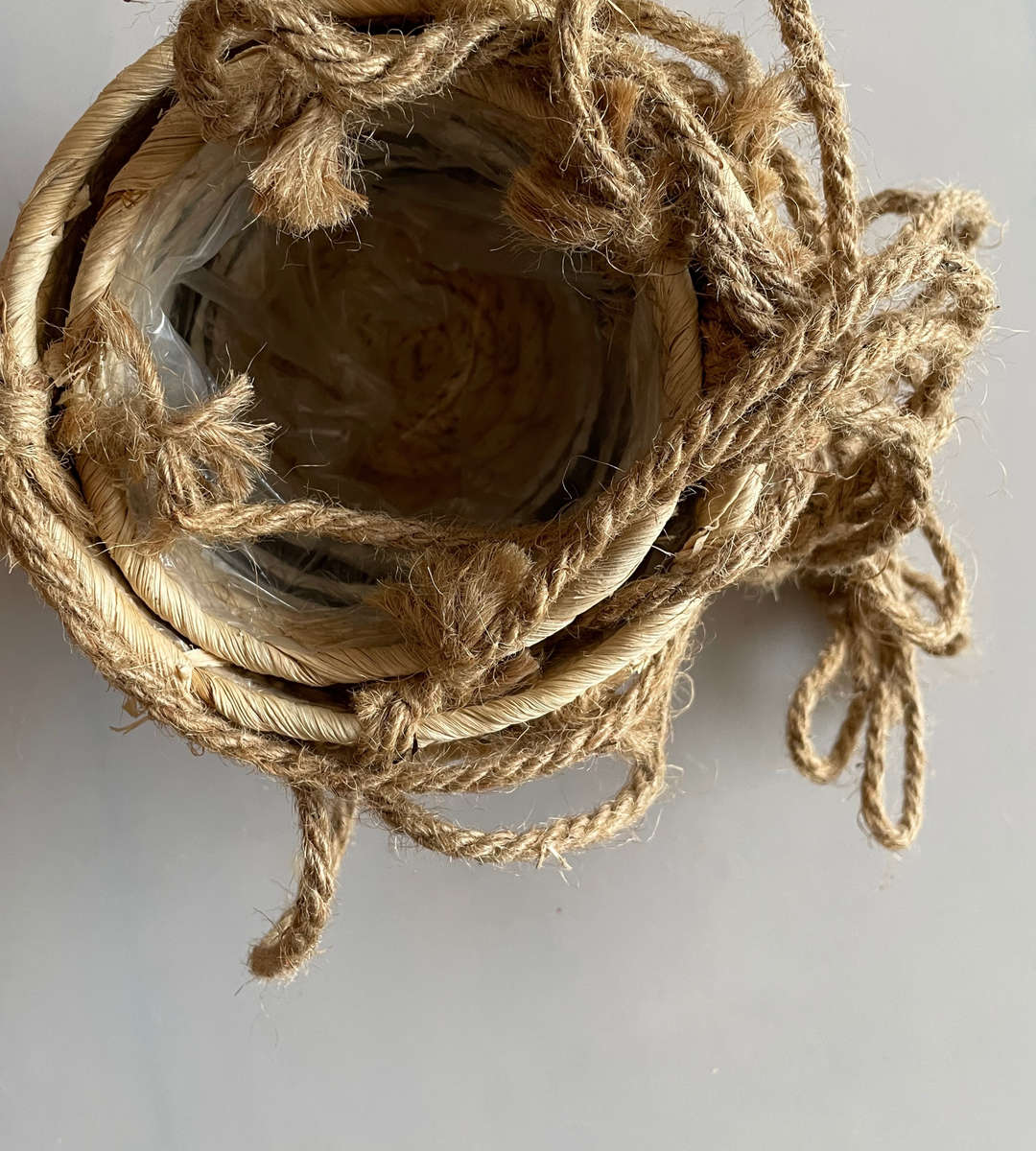 Rachel Hanging Basket Set - 9 Piece Hanging Planters (3 Sets of 3) - Natural with Black Accents