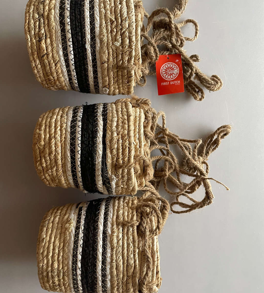 Rachel Hanging Basket Set - 9 Piece Hanging Planters (3 Sets of 3) - Natural with Black Accents