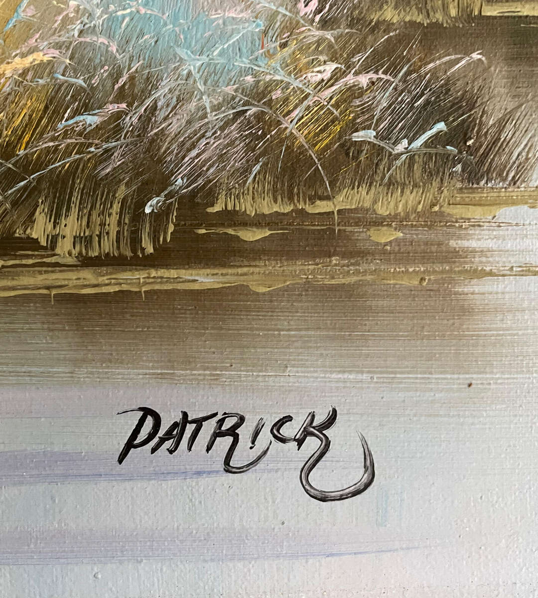 Signed Patrick  Ducks in Flight Over Marsh Grass  Original Vintage Painting  76x65.5cm