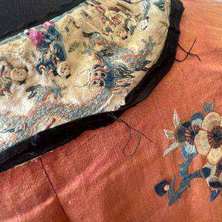 Antique Chinese Silk Embroidered Robe  Late Qing Dynasty (c.1870-1910)  Hand Embroidered Scenes