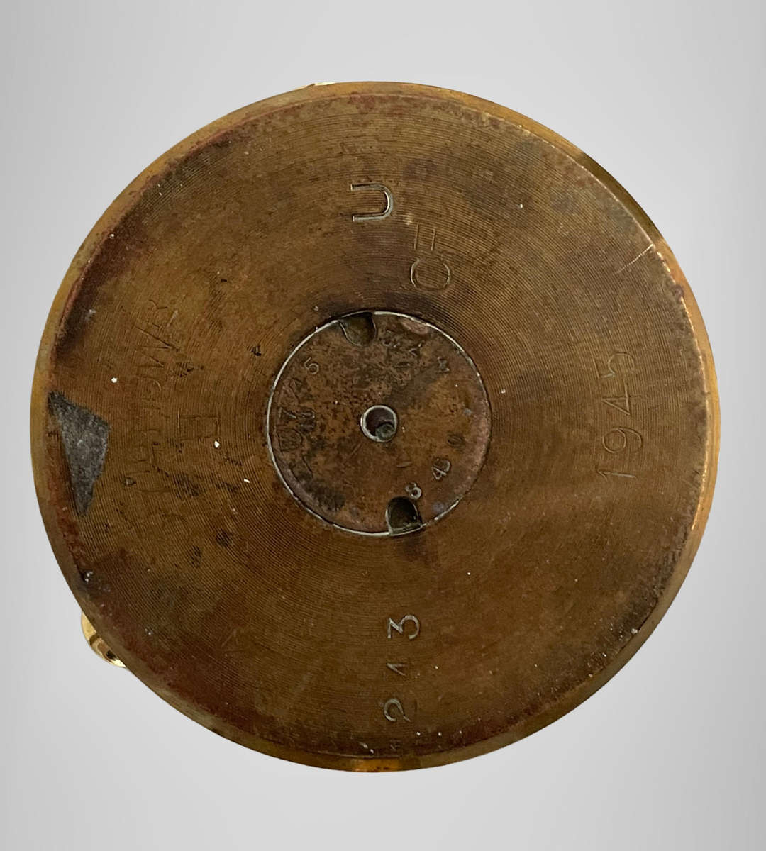 WWII South African Brass Trench Art Ashtray  1945 Shell Base with Half Penny Coin Insert  Rare Mil