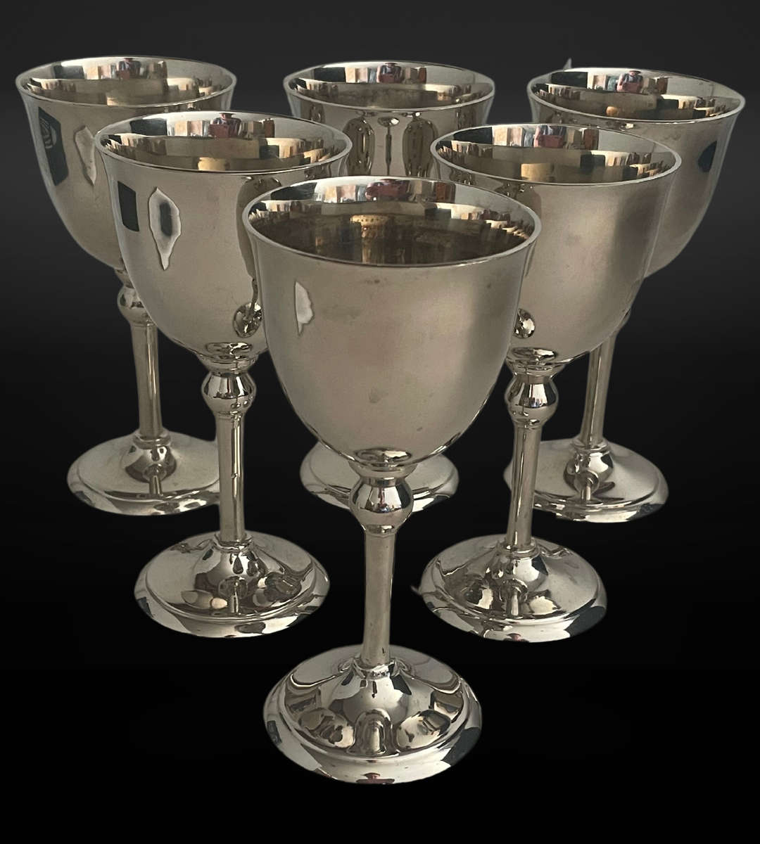 Bargain - Heavy Set of 6 Silver-Plated Stainless Steel Wine Goblets  16cm High