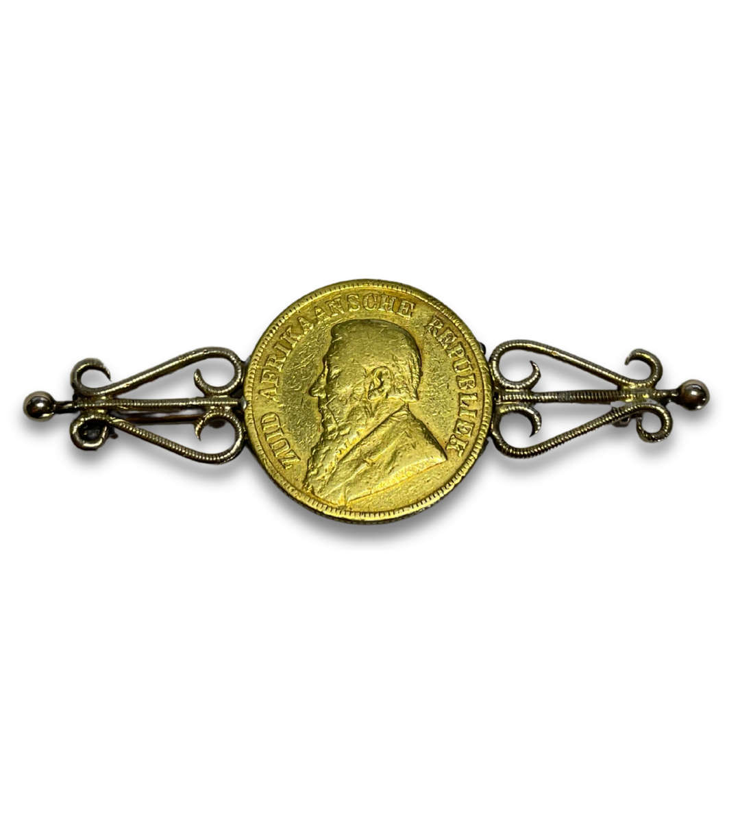 1895 South African Republic Paul Kruger 1 Pond Gold Coin Brooch  22ct Coin, 9ct Brooch  10.7g
