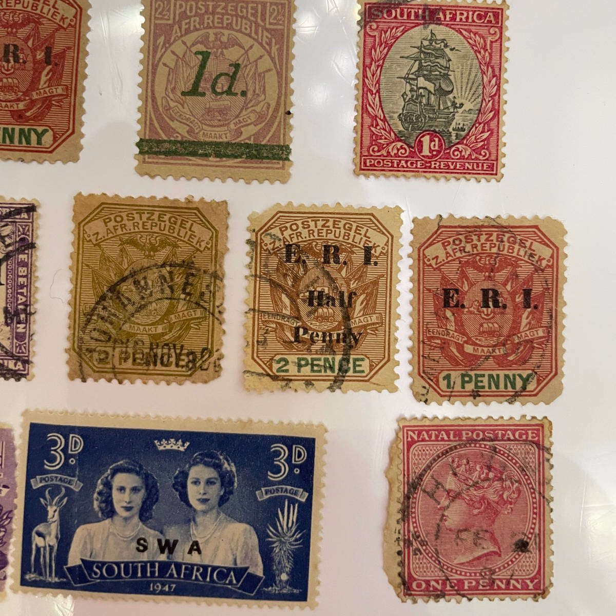 Lot of 14 Old South African & ZAR Stamps  SWA Overprints, Natal, ZAR Revenues, Postage Due