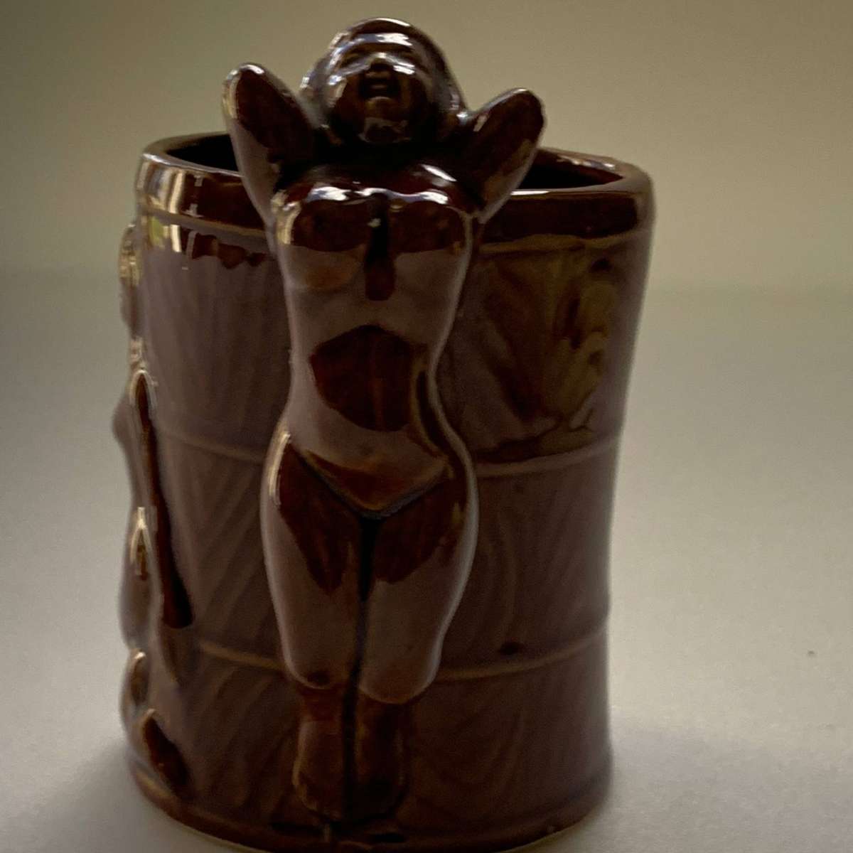 Vintage Treacle-Glazed Nude Lady Mugs (1960s)  Set of 2  Brown Pottery Collectibles