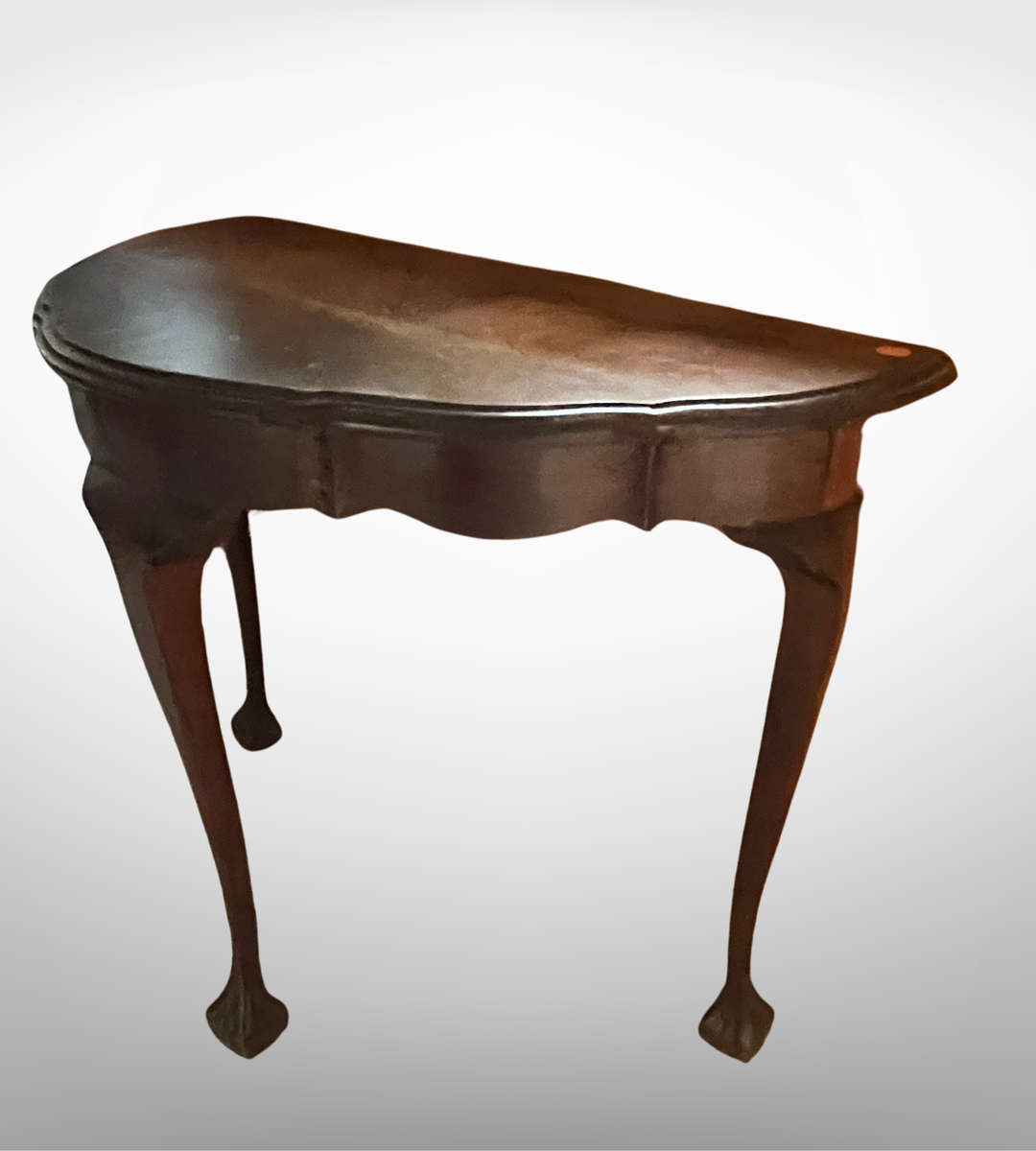 Vintage Imbuia Half-Moon Console Table | Ball & Claw Feet | Scalloped Top- Courier not included