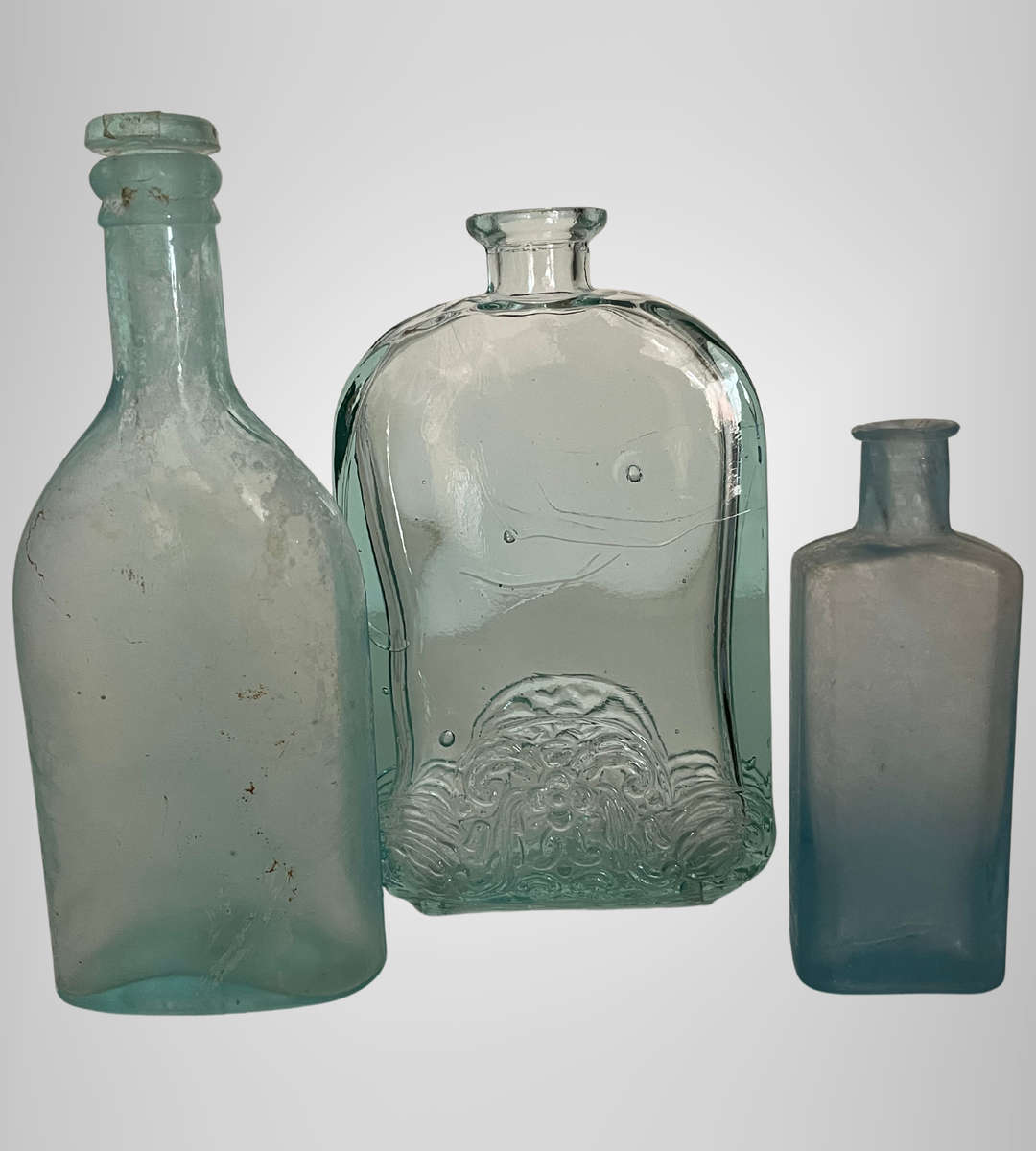 Rare Antique Bottle Collection with Aqua Glass Stoppers & Torpedo Bottle Stand - 12 Unique Bottles