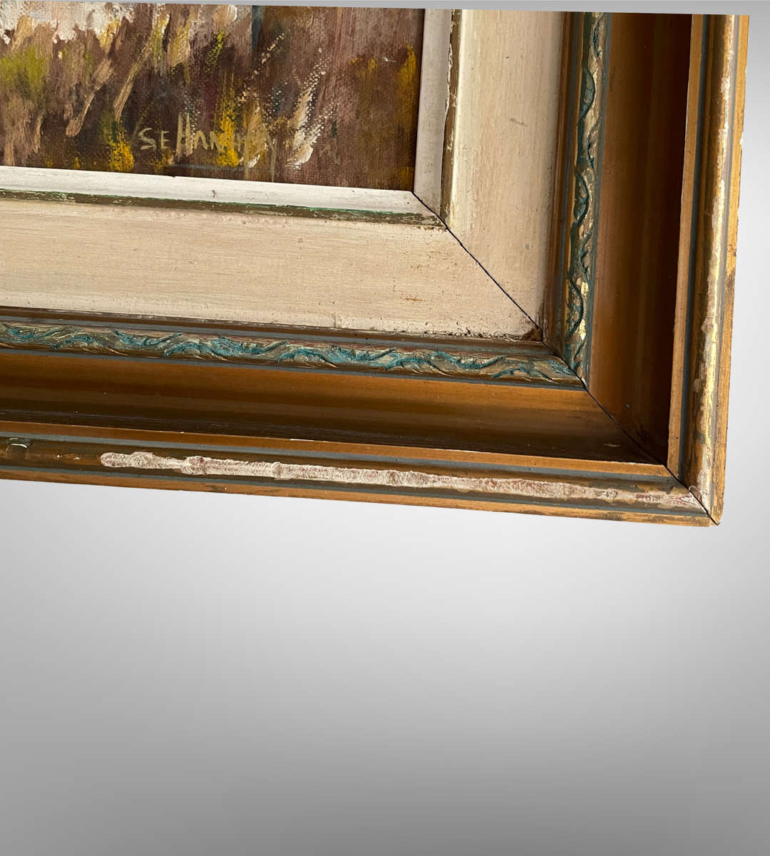 Vintage Oil Painting by S.E. Hanaffey  South African Farm Scene  60x45.5cm  Rustic Double Frame