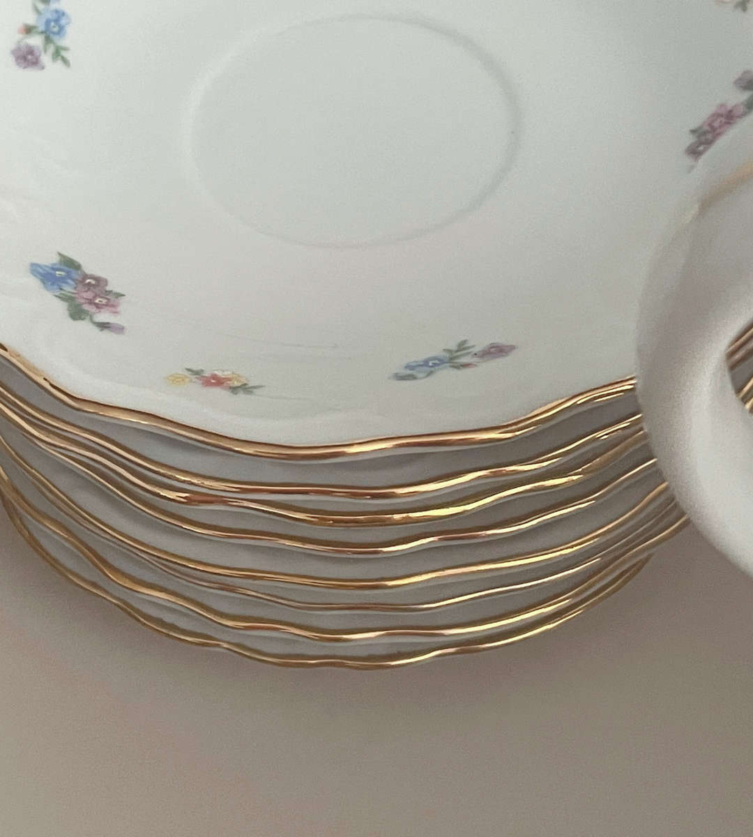 Vintage 55-Piece Fine China Dinner Set  - Gold-Trimmed Cottage Chic Floral Design - Discounted!