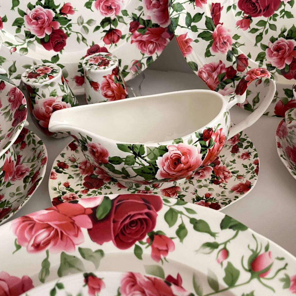 Victorian Rose by William James Fine Stoneware  8 Place Setting  53-Piece Dinner & Serving Set