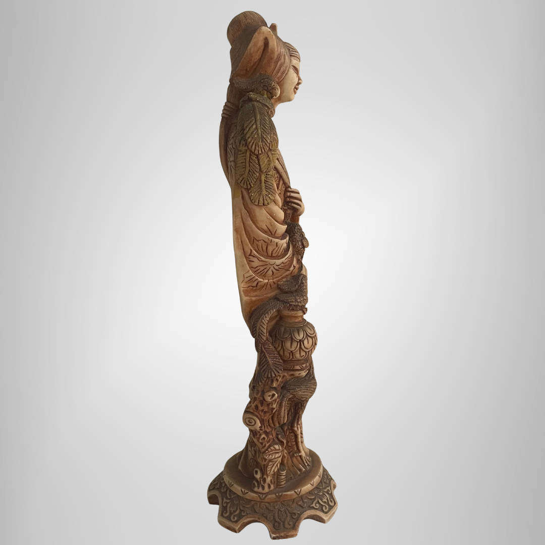 Large 39cm Vintage Oriental Carved Resin Lady with Phoenix