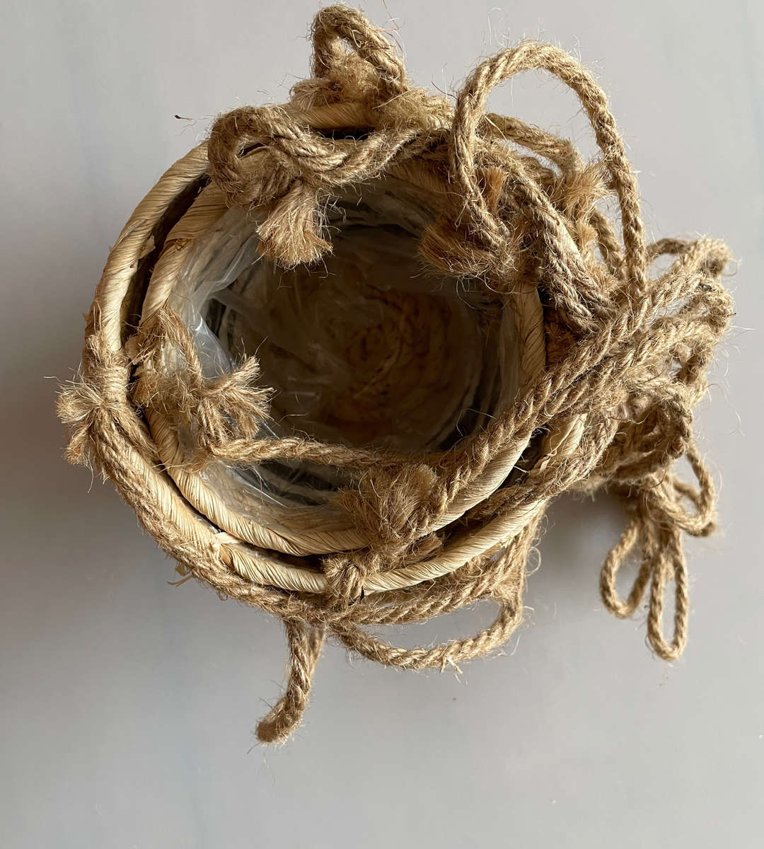 Rachel Hanging Basket Set - 9 Piece Hanging Planters (3 Sets of 3) - Natural with Black Accents