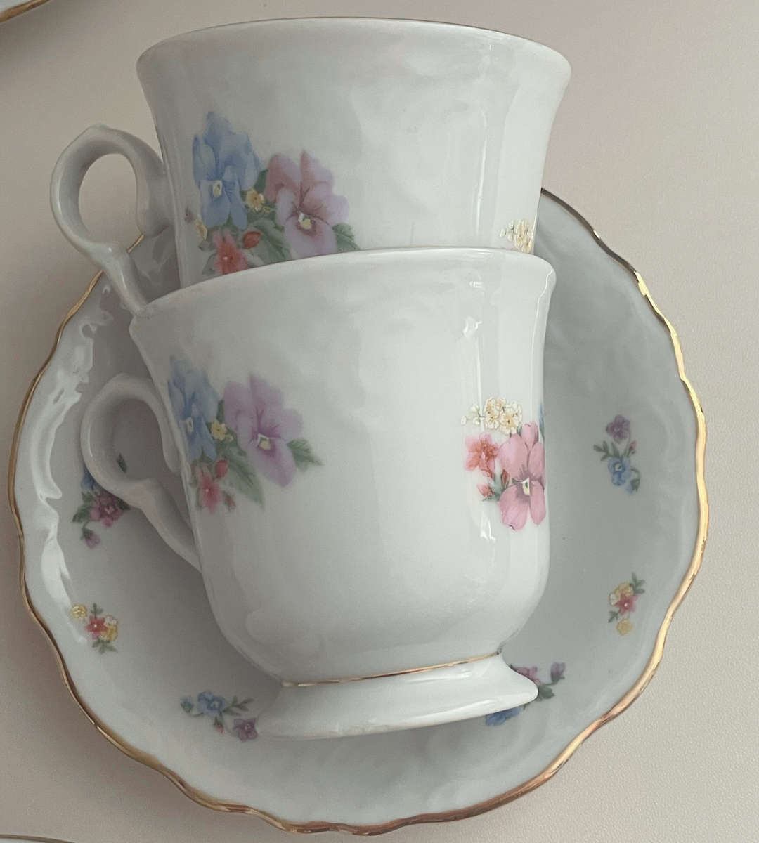 Vintage 55-Piece Fine China Dinner Set  - Gold-Trimmed Cottage Chic Floral Design - Discounted!