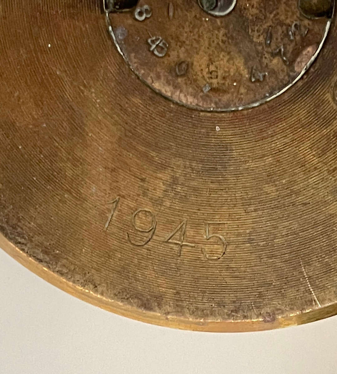 WWII South African Brass Trench Art Ashtray  1945 Shell Base with Half Penny Coin Insert  Rare Mil