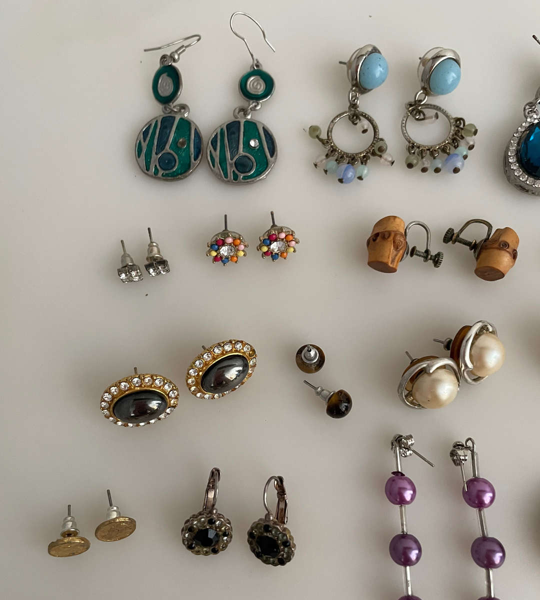 Reduced - Vintage Costume Jewelry Lot  64 Pairs Earrings + Pendants & Scarf Clip  Clip-ons, Studs