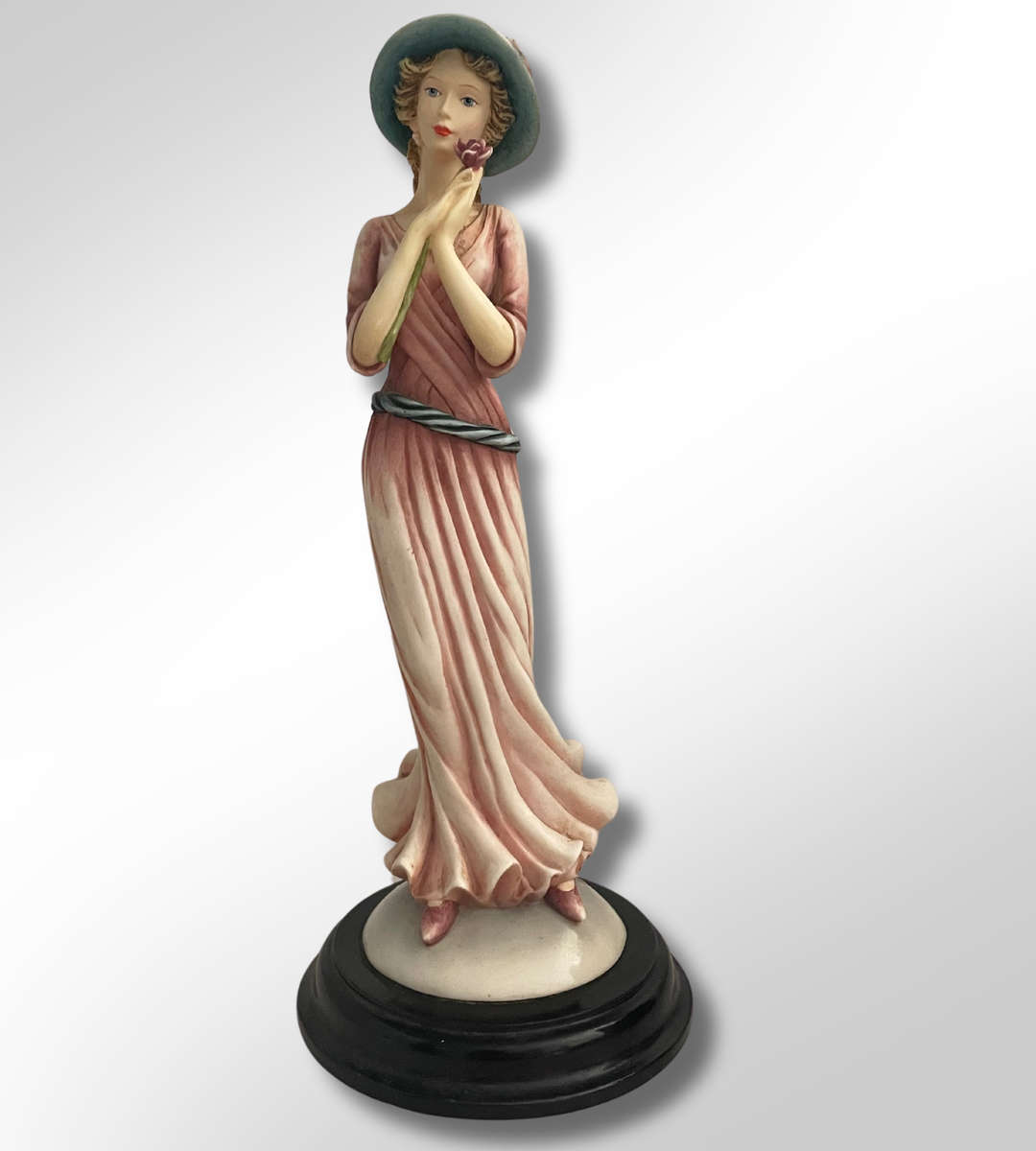 Leonardo Collection Annie Rowe Figurine in Pink Dress  26cm Resin Sculpture on Wood Base