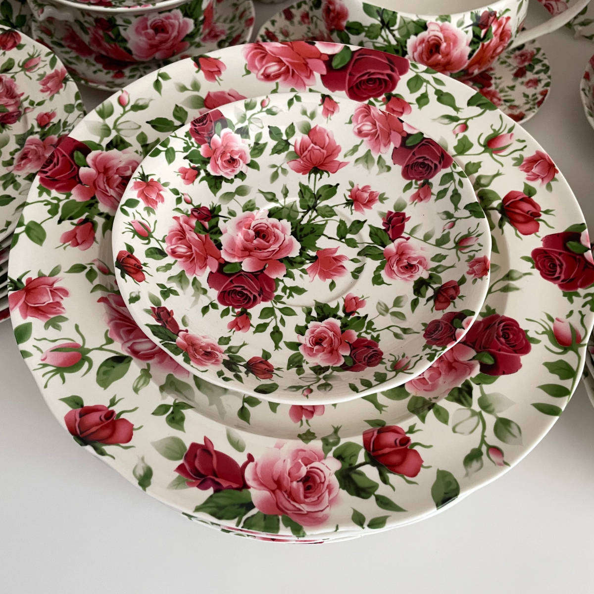Victorian Rose by William James Fine Stoneware  8 Place Setting  53-Piece Dinner & Serving Set