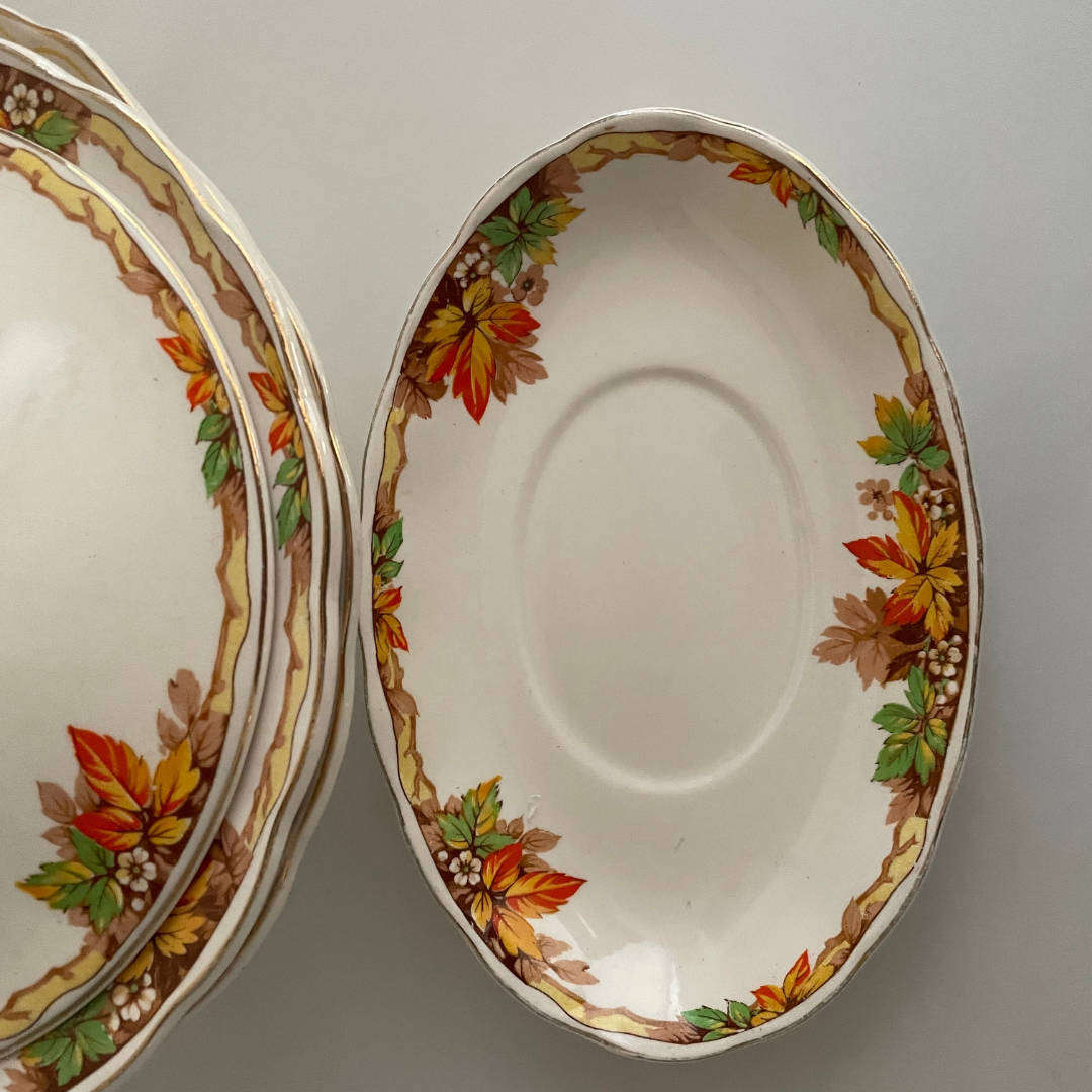 Grindley Creampetal England  Autumn Leaf Pattern  1930s  2x Serving Bowls and Gravy Boat