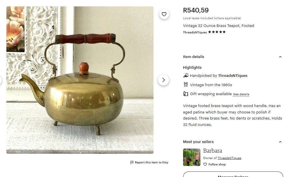 Antique Dutch Brass Toddy Kettle with Swiveling Wooden Handle
