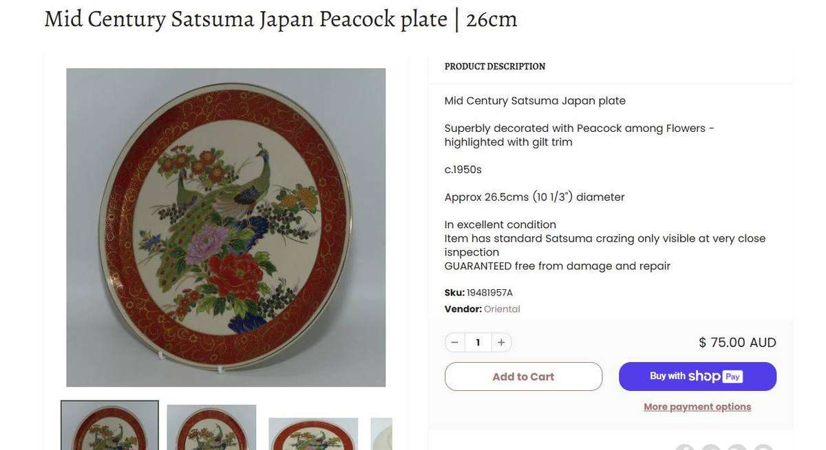Vintage Japanese Satsuma-Style Gold Foil Porcelain Display Set  Peacock & Floral  2 Plates + Vase