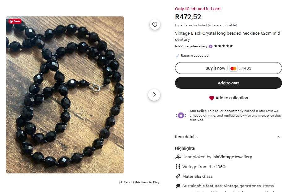 Vintage Austrian Black Onyx Glass Faceted Graduated Bead Necklace