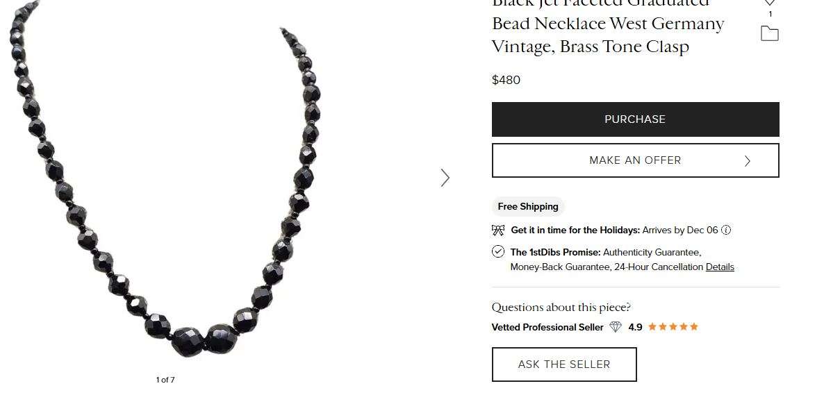 Vintage Austrian Black Onyx Glass Faceted Graduated Bead Necklace