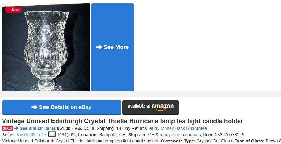 Edinburgh Crystal Hurricane Tea Light Lamp (Crofters Lamp)- Rare Find