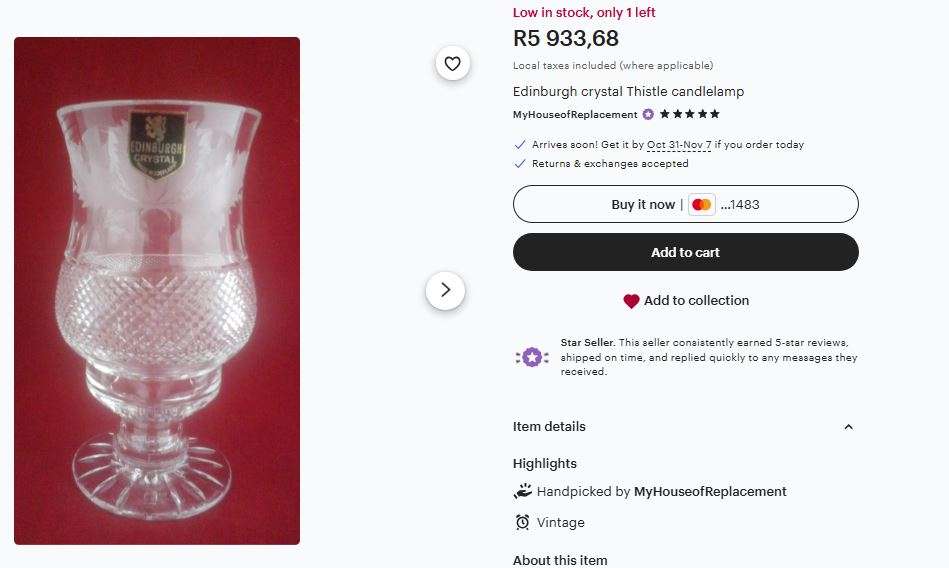 Edinburgh Crystal Hurricane Tea Light Lamp (Crofters Lamp)- Rare Find