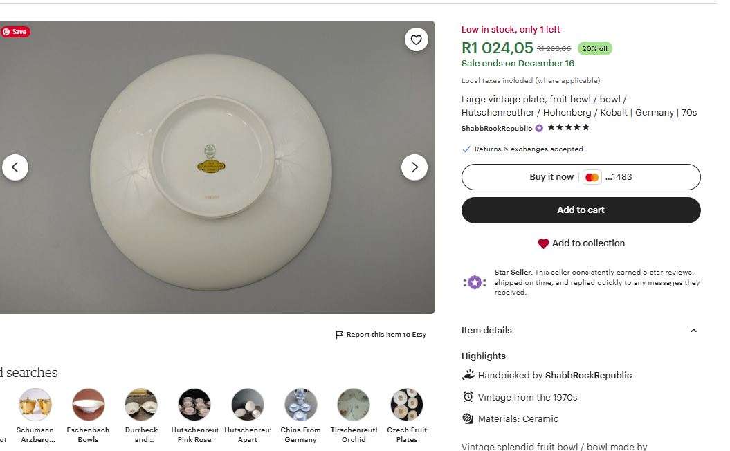 Vintage German Hutschenreuther Porcelain Bowl  Real Cobalt with Gold Décor (1970s)