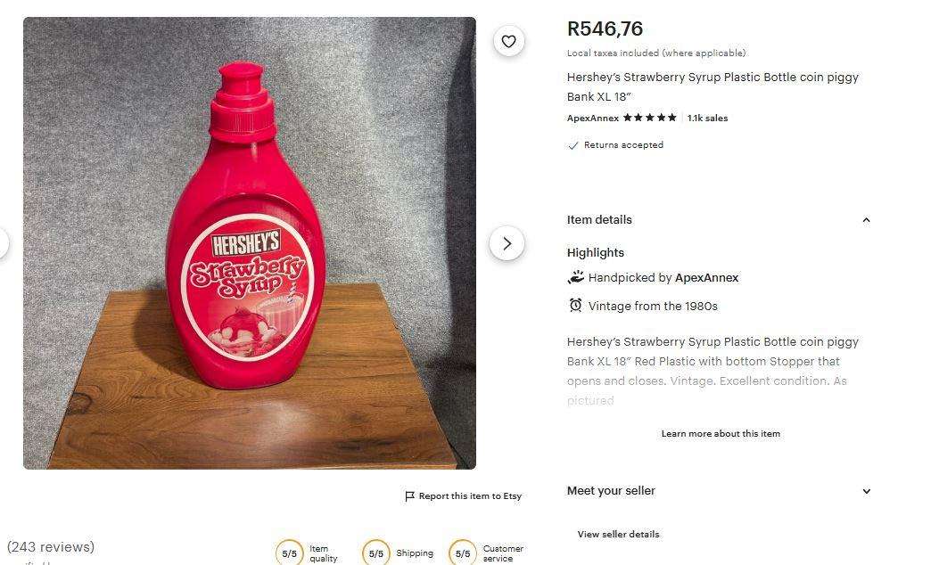 Giant Hersheys Syrup Money Bank  47cm Plastic Tip Jar  Retro Candy Décor