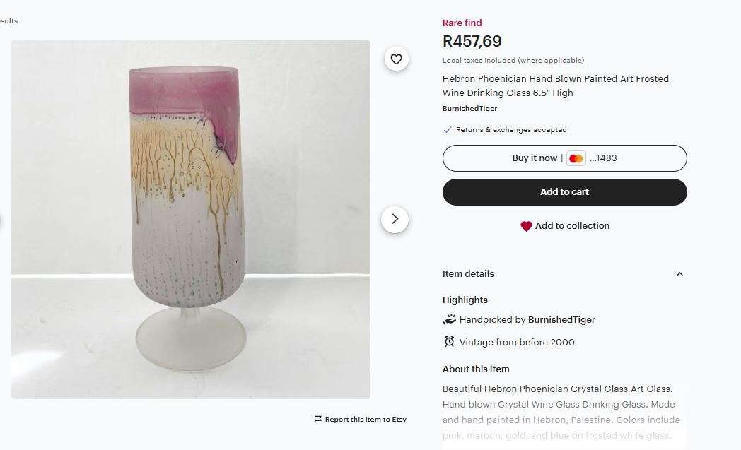 Exquisite 6-Piece Hand-Painted Hebron Frosted Pink Crystal Wine Set - Rare Holyland