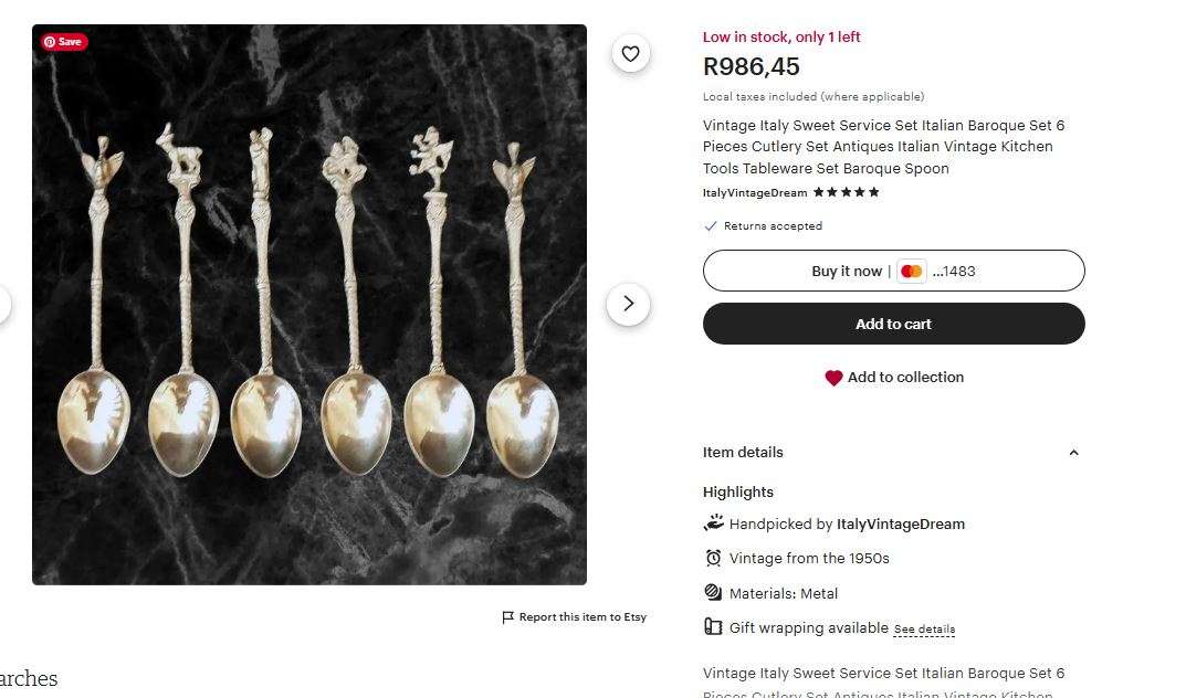 Vintage Italian Baroque Sweet Service Cutlery Set  12-Piece (6 Forks & 6 Teaspoons)  1950s