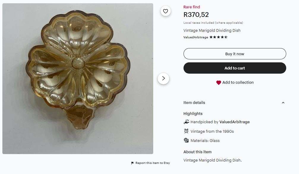 Pair of Vintage 1990s Iridescent Marigold Clover-Shaped Candy/Relish Dishes  3 Division