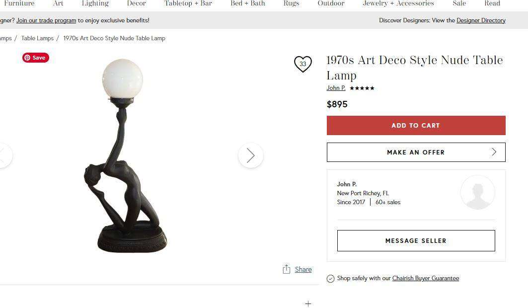 Rare 1970s Large Art Deco Style Nude Table Lamps  Matching Pair  75cm  Frosted Glass Shades