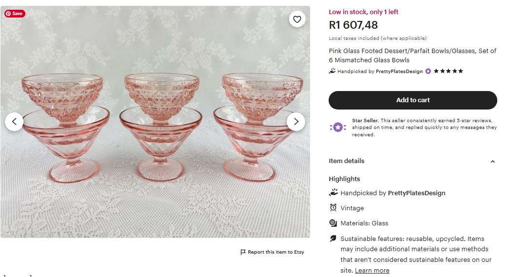 Set of 6 Vintage Pink Dessert Coupe Glasses  Princess House Pastel Parfait