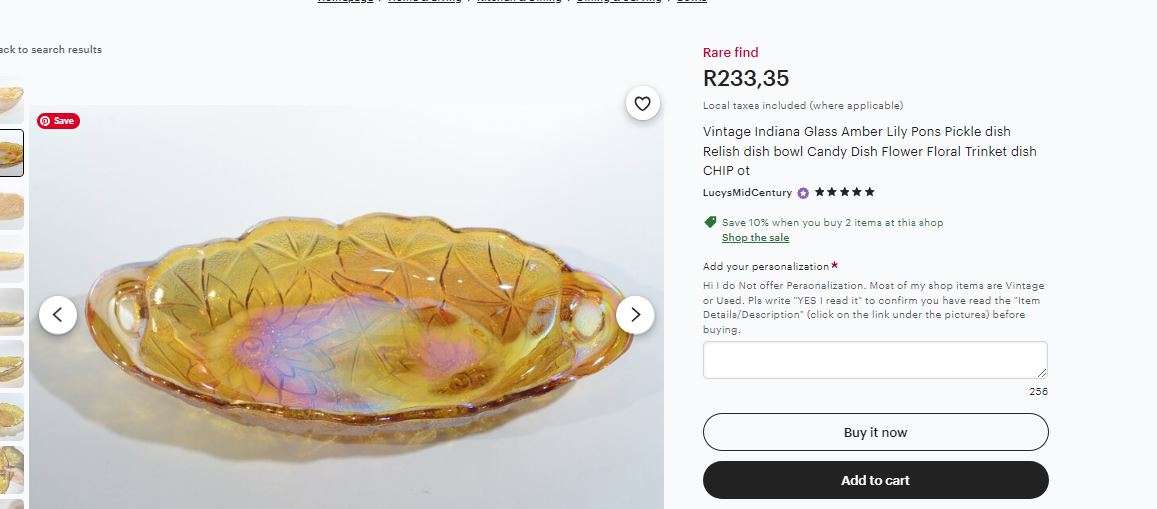 Set of 2 Iridescent Marigold Carnival Glass Relish Dish  Indiana Glass, Oval Sunflower Design