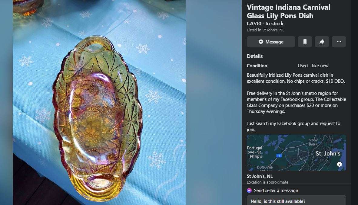 Set of 2 Iridescent Marigold Carnival Glass Relish Dish  Indiana Glass, Oval Sunflower Design