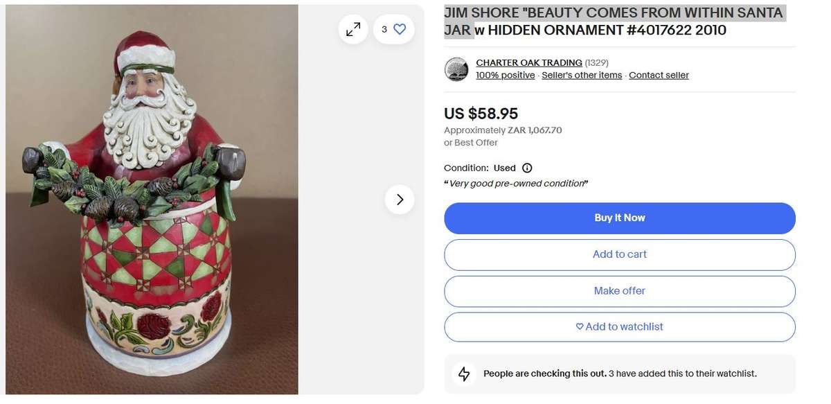 Jim Shore "Beauty Comes From Within" Santa Cookie Jar  Heartwood Creek Collection, 2010