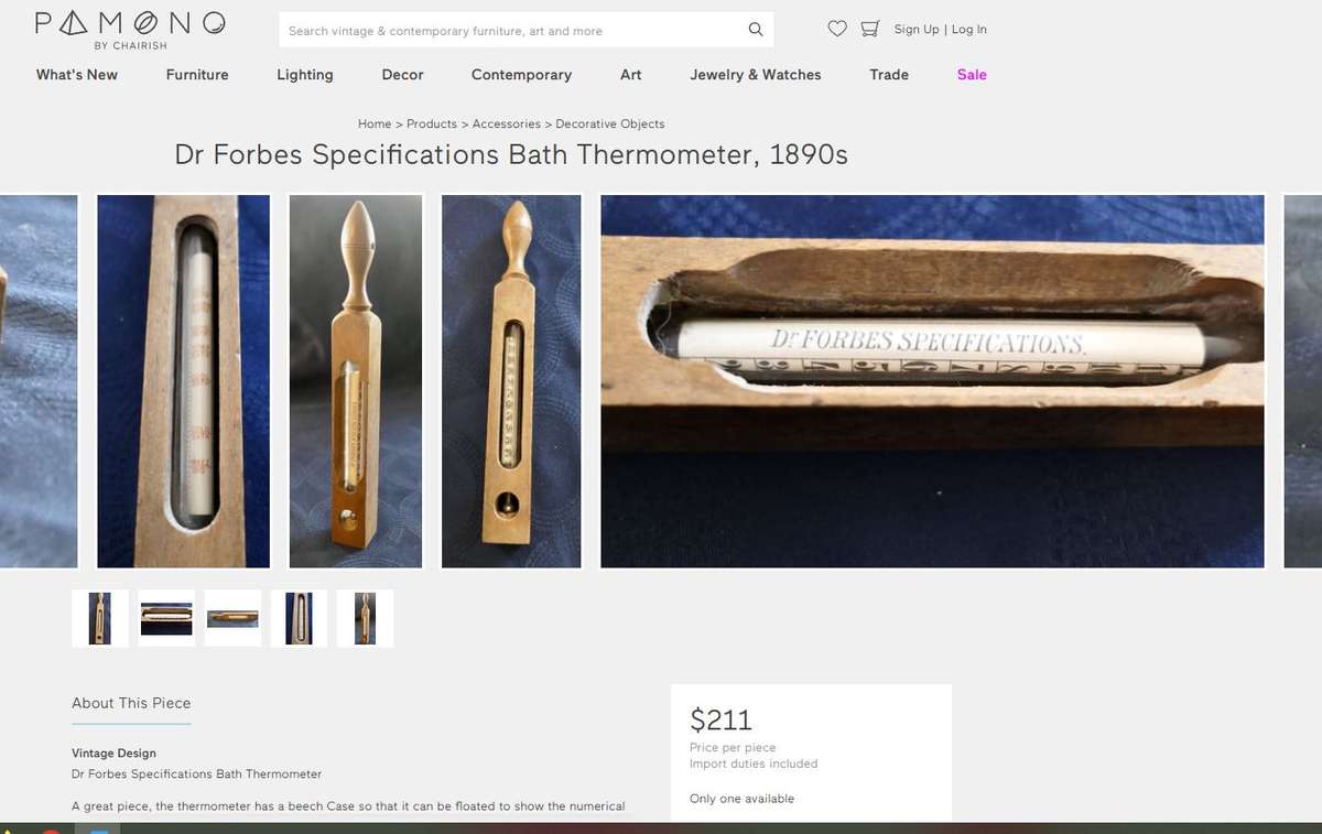 Antique Dr. Forbes Bath Thermometer (1890s-1919)  Beech Wood Floating Thermometer, Rare Collectible